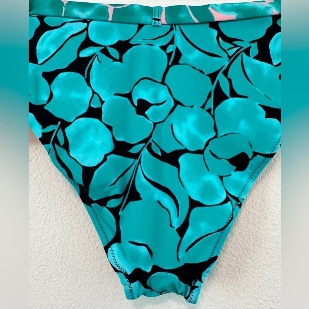 NWT Onia X DVF Bea Black Turquoise Pink Abstract Floral Belted Bikini Bottom XL - Picture 10 of 15